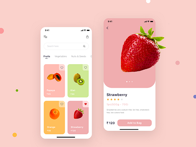 Shopping App card color design ecommerce fruits icons minimal ui vegetables