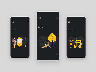Music Onboarding beats color design illustration logo melody music onboarding ui