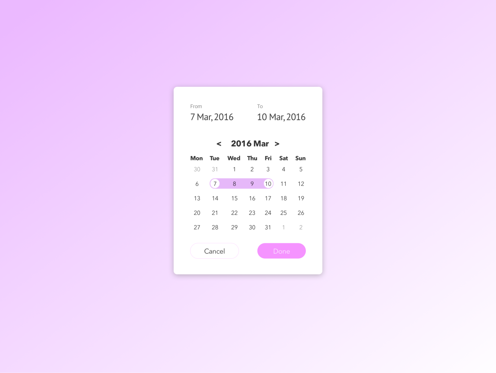 Daily UI practice - 080 Date picker by KY KANG on Dribbble