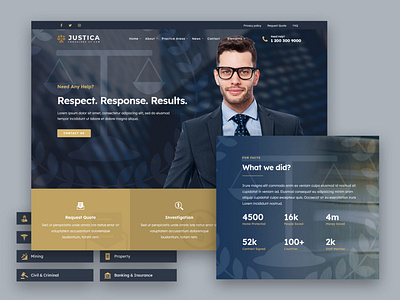 Justica - Lawyer, Attorney and Law Firms Website Template clean interface layout legal office minimal web design