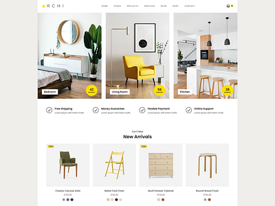 Furniture Store and Interior Design Landing Page clean creative design ecommerce furniture interface interior design layout minimal store web design website