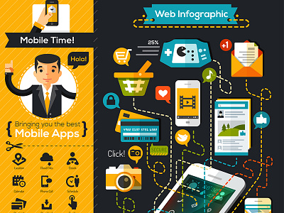 Web infographic character flat design icons mobile vector