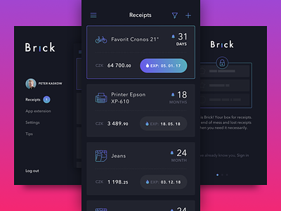 Brick - the receipt manager app black brick dark gradient ios receipts ui