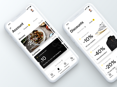 iPhone X - UI concept account app black coupon discount ios11 iphonex minimal tabs ui ux white