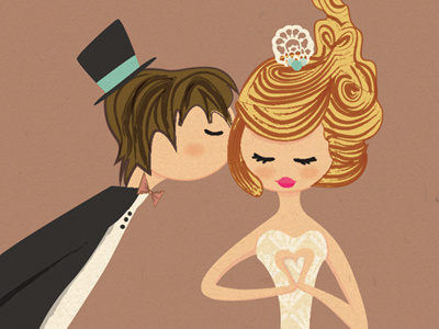 Sweet Kiss bride groom illustration invitation card kiss retro vintage wedding