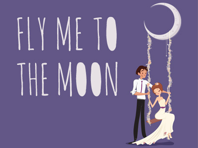Fly Me To The Moon bride groom illustration invitation card love moon wedding