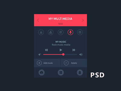 Multimidia add app delete design icons music player psd ui