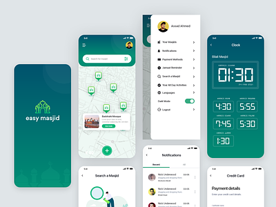 Easy Masjid app clean design flat illustration service user ux