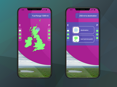 Dual Fuel Range - Mobile Application Design car app distance fuel illustration mobile app design navigation ui ux design vector