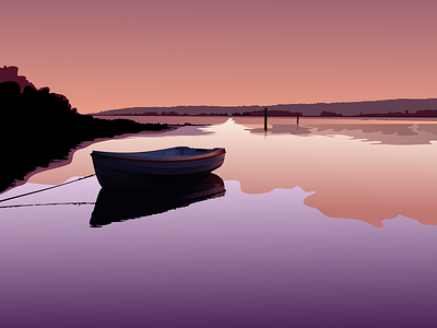 Alone At Dawn affinity designer boat dawn gradient illustration landscape mirroring reflection vector