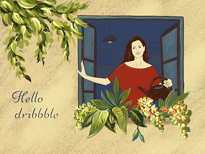 Hello dribbble design hello hello dribble hellodribbble illustration plants window