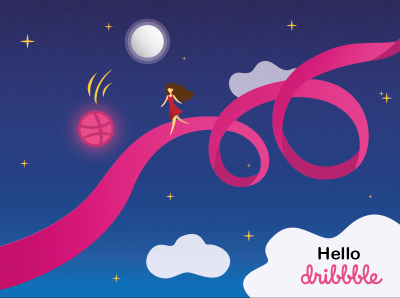Hello Dribbble ! design dreamy girl illustration illustrator night vector