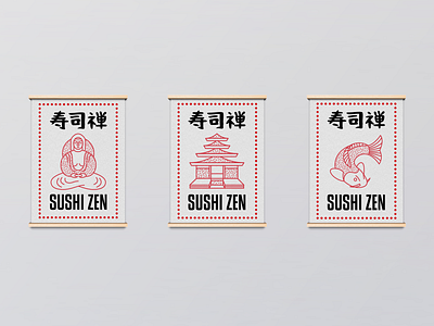 Sushi Zen Posters adobe illustrator adobe photoshop asia asian food brand branding design graphic design logo logocore poster design posters print print design restaurant restaurant branding vector