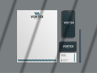 Vortex Analytics Stationary adobe illustrator adobe photoshop analytics brand design brand identity branding design gradient graphic design logo logocore monogram software vector