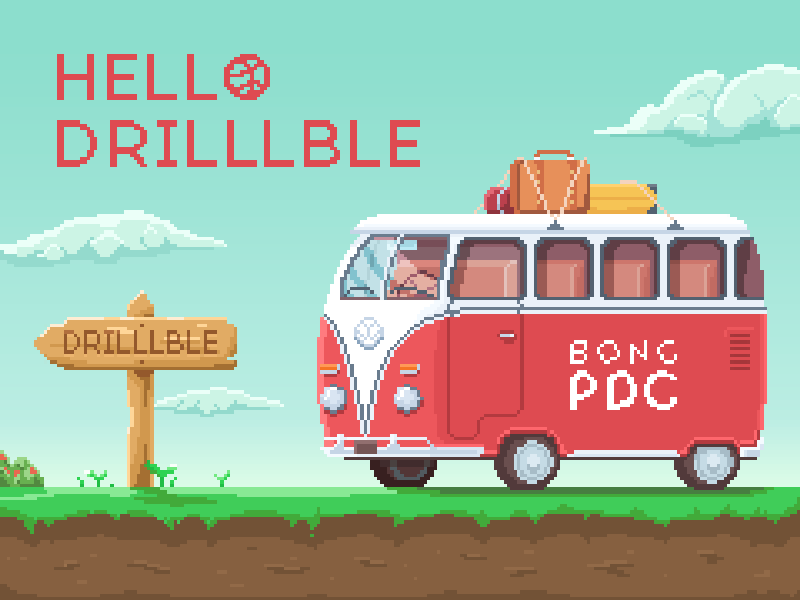 Hello Dribbble !!! >>BONC-PDC<< animation branding design hello dribbble illustration minibus ui volkswagen