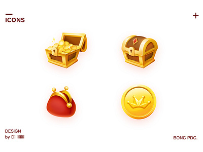 UI Icons Design 丨 GOLD coins design gold icons illustration treasure box ui wallet
