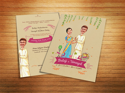 Illustrated Wedding Invitation caricature chettinad illustration indian wedding south indian wedding card