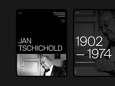 Jan Tschichold | Biography page biography black coloumn composition dark design graphic grid ipad name page quote swiss tablet time typogaphy ui ux web years