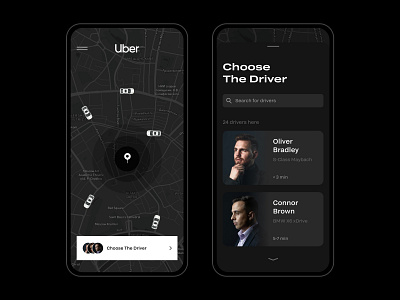 Uber Driver Searching black cars choice choose dark theme decision driver grey iphone location main page map search searching taxi taxi app taxi booking app uber ui ux