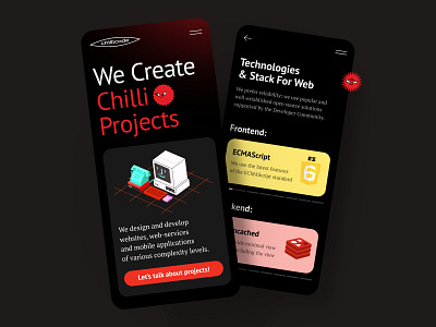 CHILLICODE – Website for The Agency 3d agancy backend black theme colors create dark frontend ios iphone logo mobile mobile app mobile ui pepper red red logo smile studio yellow