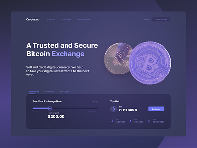 Cryptocurrency exchange platform 3d bitcoin cinema4d cryptocurrency design landing landing page service ui web