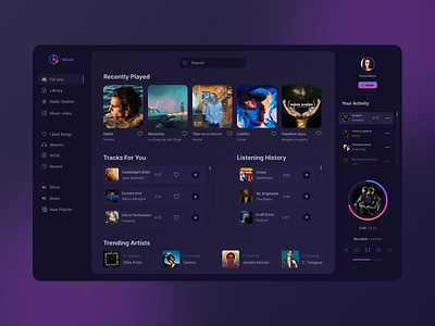 Music Media Player Dashboard app graphic design music platform ui