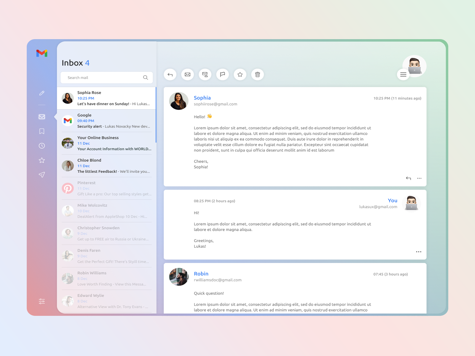 Gmail redesign concept by Maciek Błazucki on Dribbble