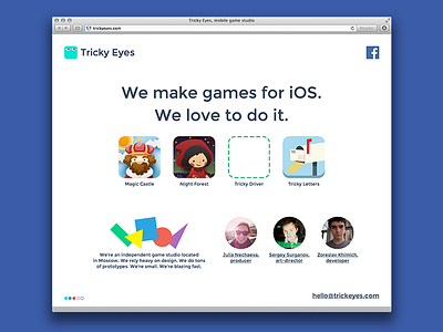 TrickyEyes.com apps games indesign ios mobile nodejs portfolio site studio web
