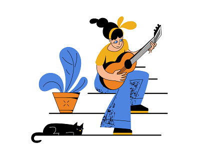 "When I'm having a bad day I pick up my guitar" adobe illustrator female girl guitar illustration music vector web
