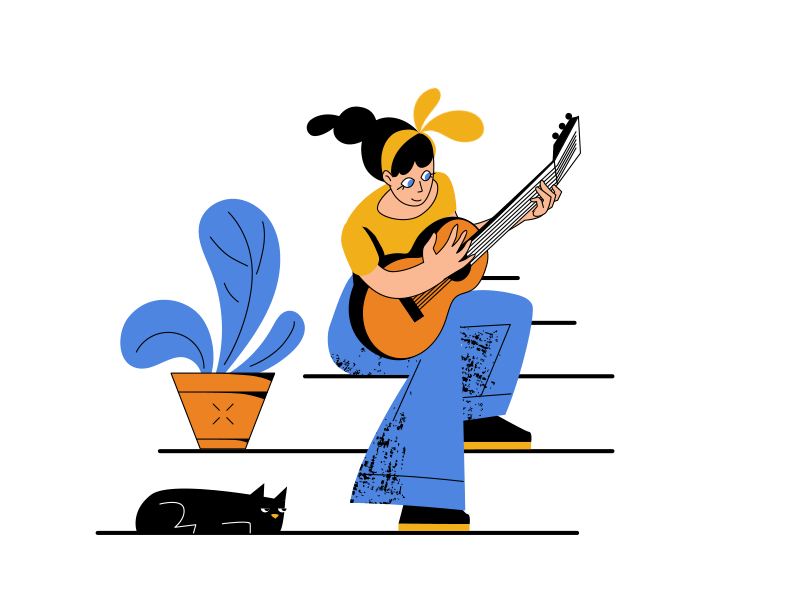 Girl with Guitar adobe illustrator aftereffects animation girl guitar home illustration music vector