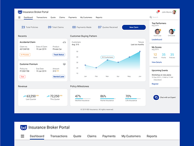 Dashboard Concept for Insurance Portal blue broker broker portal dashboard flat design insurance minimalistic portal professional ui user interface ux visual design