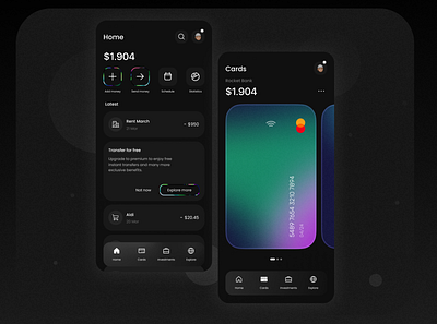 Online Banking App app bank branding dark design investments minimal money online online banking ui