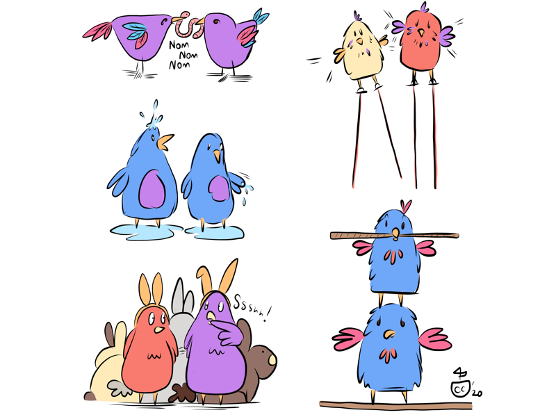 Bird mischief adobe fresco flat art bird art mischief illustration fun art birds