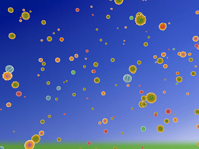 Background of pollen of plants and flowers flying in the field