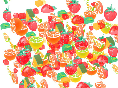 Oranges, lemons, strawberries. 3d 3d art fruits illustration