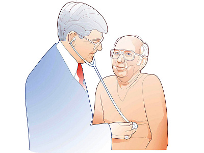 Doctor reviews a patient with a phonendoscope care doctor health illustration patient phonendoscope reviews