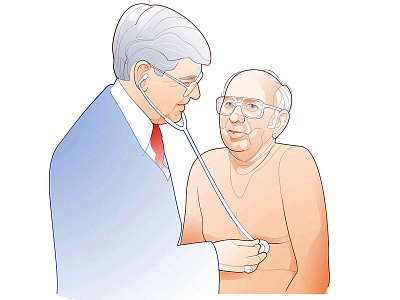 Doctor reviews a patient with a phonendoscope