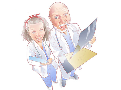 doctors reviewing radiography caricatura design illustration medical