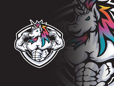Unicorn Bodybilder mascot logo design