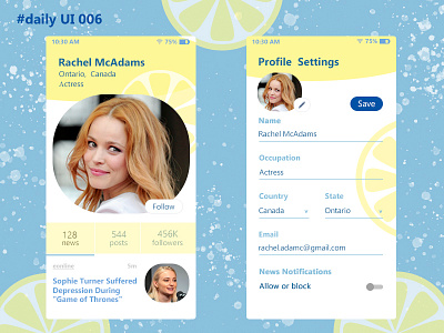 Profile dailyui design mobile app profile profile design profile settings ui web