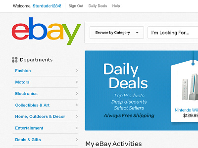 eBay Homepage Redesign button ebay ecommerce homepage interface navigation redesign search shop shopping ui