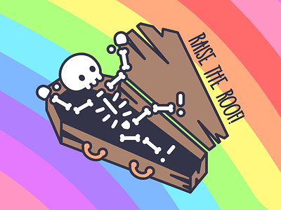 Raise The Roof Skeleton Illustration apparel branding coffin colorful colorful design icon illustration logo merchandise rainbow skeleton vector