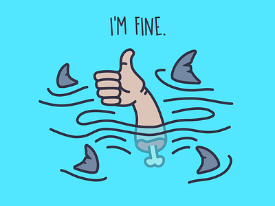 I'm Fine Illustration apparel art blue branding colorful dead flat funny icon illustration shark vector vector illustration water