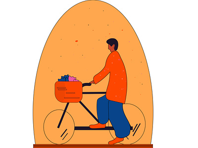 Boy basket bicycle boy design face flat flowers illustration vector