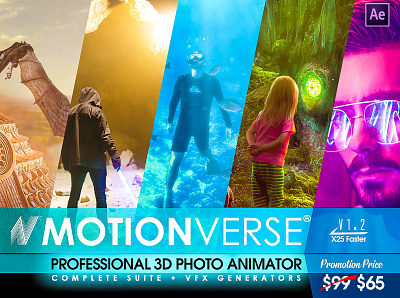 MotionVerse - After Effects 3D Photo Animator and VFX Suite 2d to 3d 3d animation 3d projection after effects camera projection cinemagraph instagram motion parallax photo animation photo animator photography photos picture portrait slideshow toolkit universal youtube