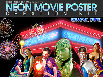 Neon Movie Poster Kit creative movies template movie poster logo education design illustration graphicriver image effect stranger things tutorial photo effect photoshop action