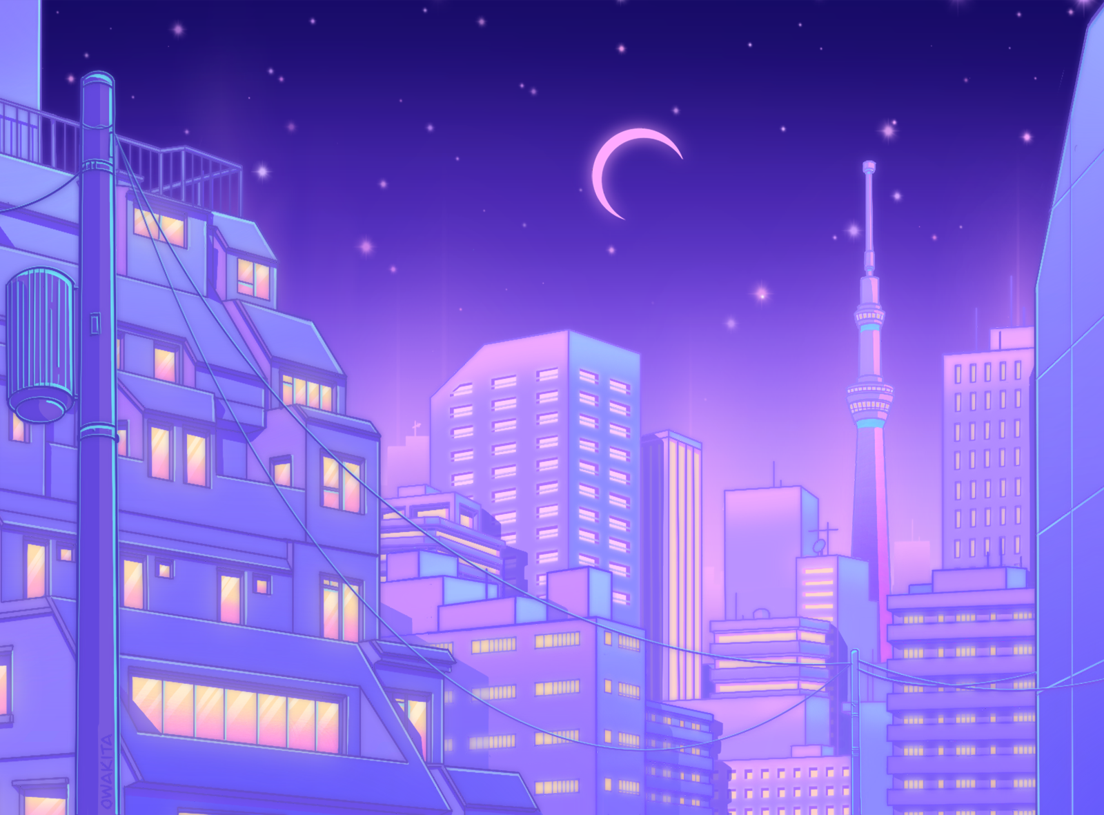 Wallpaper ID 134732  anime anime girls sky landscape city night  lights sitting free download