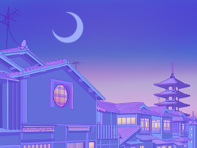 Kyoto Twilight 80s aesthetic anime illustration japan japanese japanese art pastel sailormoon ukiyo e