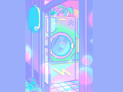 Laundry Night 80s aesthetic anime city illustration japan japanese lavender lofi pastel sailormoon tokyo vaporwave