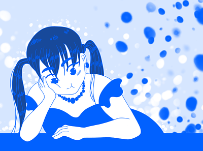 Blue Bubble Girl anime autodesk sketchbook blue palette illustration